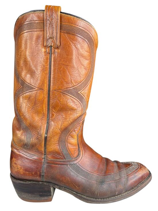 Vintage Men’s Dan Post Narrow Embossed Brown Leather Cowboy Boot Size US 10.5 B main image 6